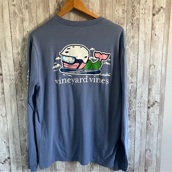 Vineyard Vines Snowboarding Blue Cotton Long Sleeve Tee Medium - Picture 1 of 4